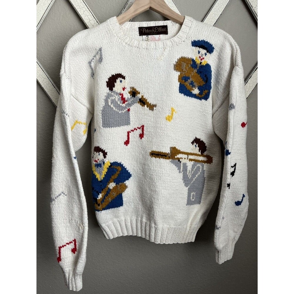 Peter Elliot Women's M? Musician Musical Notes Cotton Sweater *READ*